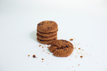 Chocolate chip cookies isolated on white background with clipping path