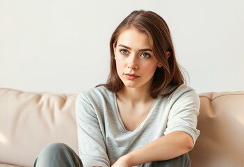 Naklejka premium Photorealistic natural light portrait of a bored woman