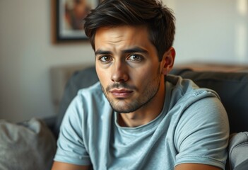 Obraz premium Photorealistic natural light portrait of a bored male