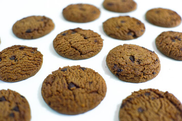 Chocolate chip cookies isolated on white background with clipping path