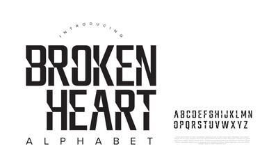 Fototapeta premium Brokenheart creative modern geometric urban alphabet font. Digital abstract futuristic, game, techno, robot, music, logo, sport, minimal technology typography. Simple numeric vector illustration