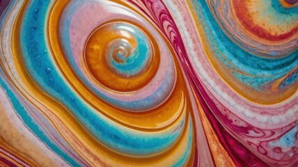 Close-up view of a colorful soap film with swirling rainbow patterns and vibrant reflections.