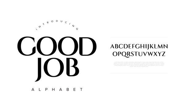 Goodjob typography beauty fashion elegant minimalist serif italic fonts decorative wedding vintage retro logos. Minimal luxury font alphabet logo. Vector illustration
