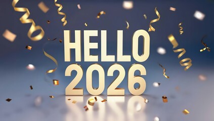 Golden letters and a falling streamer. Hello 2026.