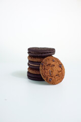 Chocolate chip cookies isolated on white background with clipping path