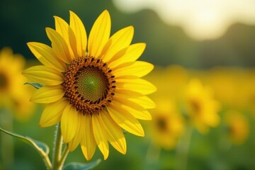 Obraz premium Close-up of wild sunflower, pollen details, soft focus background, summer bloom, close-up