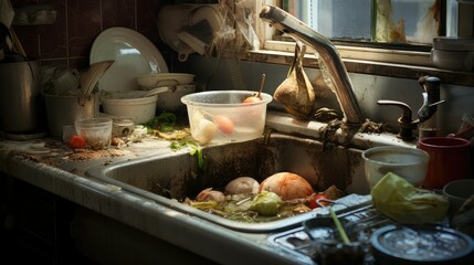 pots dirty kitchen sink