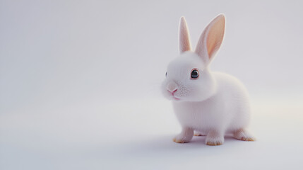Fototapeta premium Adorable White Bunny Cute Fluffy Rabbit on Soft Background