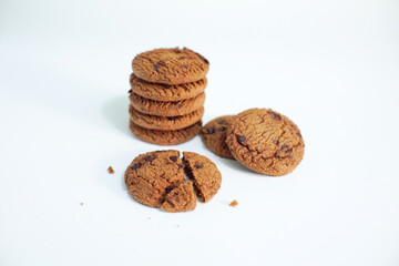Chocolate chip cookies isolated on white background with clipping path