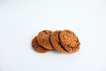 Chocolate chip cookies isolated on white background with clipping path