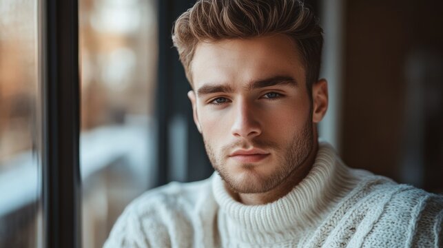 Young handome man in white sweatshirt over gray background 