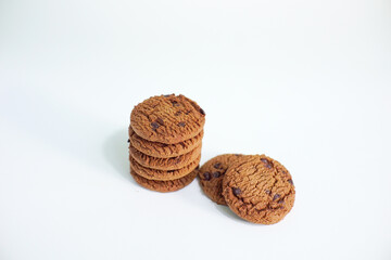 Chocolate chip cookies isolated on white background with clipping path