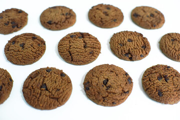 Chocolate chip cookies isolated on white background with clipping path