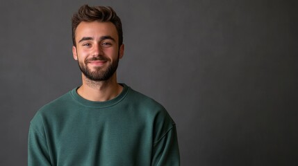 Fototapeta premium Handsome man in green hoodie isolated on gray background