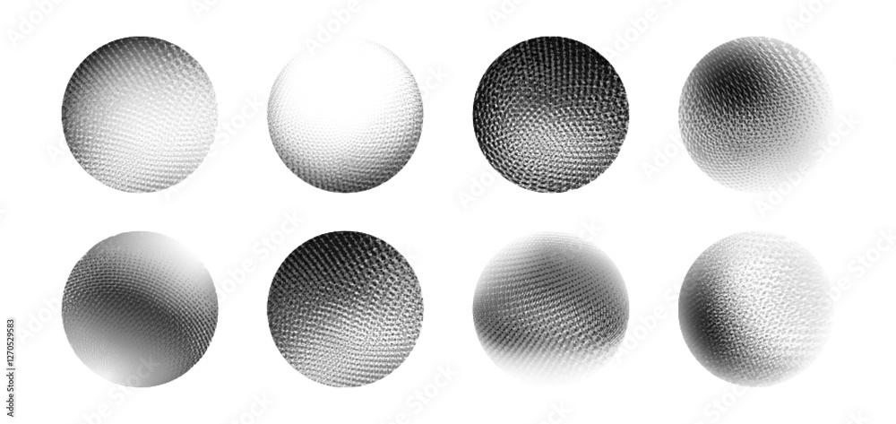 Poster grain dot sphere collection of monochrome halftone patterns - circular shapes with gradient mesh tex