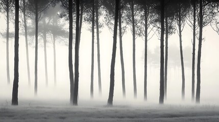 Fototapeta premium Misty Morning in a Pine Tree Forest