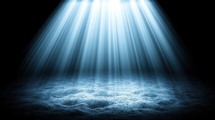 A serene underwater scene illuminated by rays of light breaking through the surface, creating a mystical, calming ambiance.