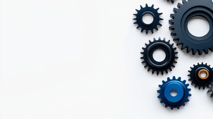 Various gears arranged in an artistic layout on a clean white background