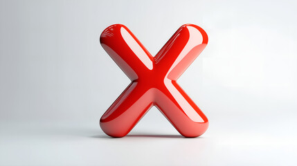 Obraz premium Red glossy 3D cross symbol standing on a reflective surface against a clean white background with soft lighting.