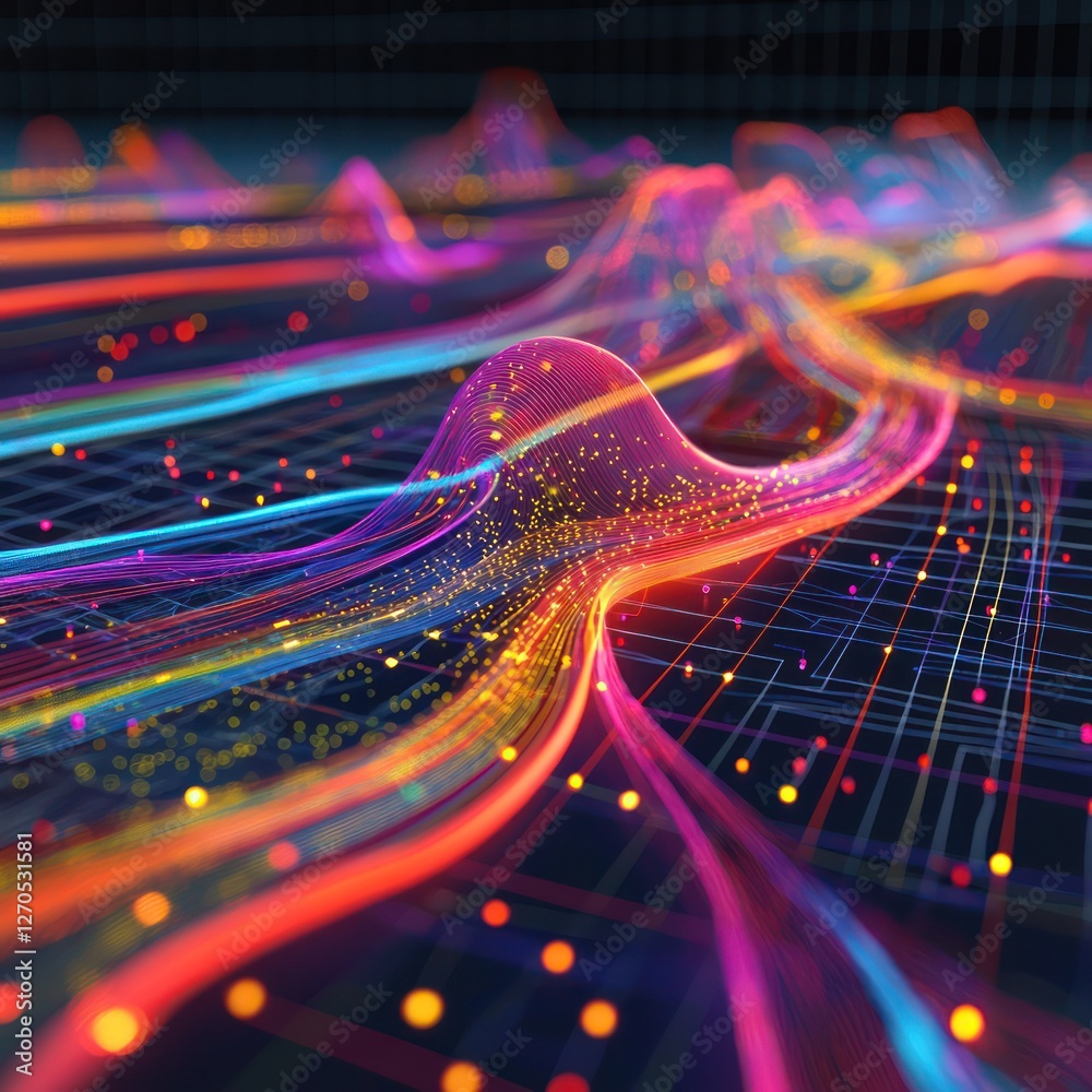 Poster transparent data moving through digital layers, shaping structured computational intelligence.