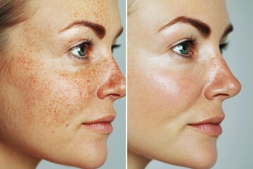 Obraz premium Beauty clinic skin transformation before & after aesthetic improvement side view photos