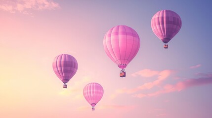 Fototapeta premium Vibrant Pink Hot Air Balloons Floating in Clear Sunset Sky