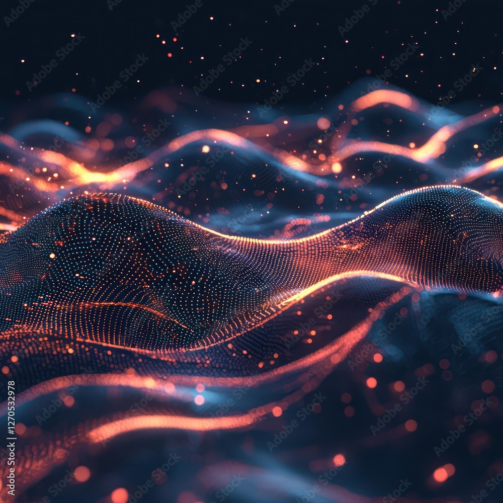Poster plexus designs form glowing patterns representing virtual energy waves.