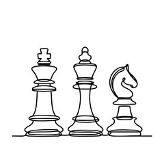 A continuous line drawing illustration of chess pieces