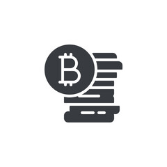 A pile of digital coins with a Bitcoin vector icon