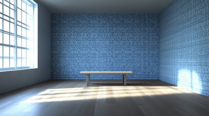 Home and decor and modern dining room interior design and empty blue pattern wall background. 3D rendering. 