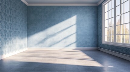 Home and decor and modern dining room interior design and empty blue pattern wall background. 3D rendering. 