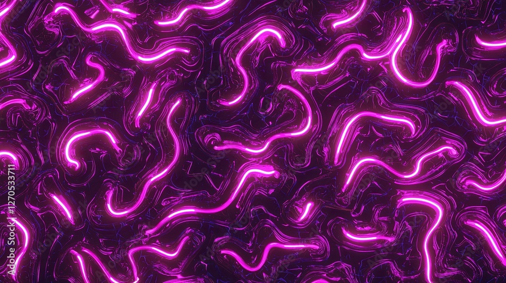 Poster abstract neon lines on dark background with smooth flowing patterns
