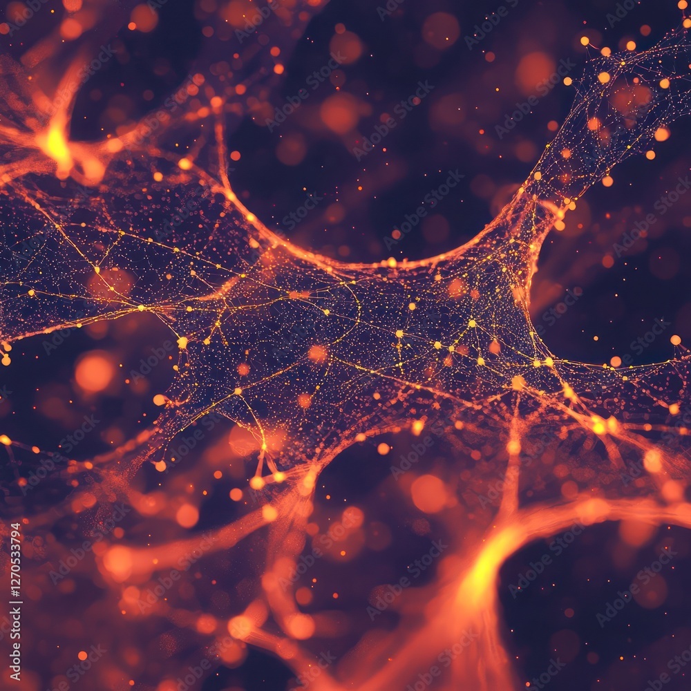 Poster wavy light particles shifting across neural grids, visualizing interconnected ai learning structures