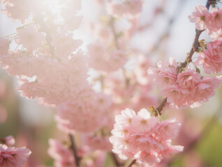 Fototapeta premium Delicate pink cherry blossoms in sunlight