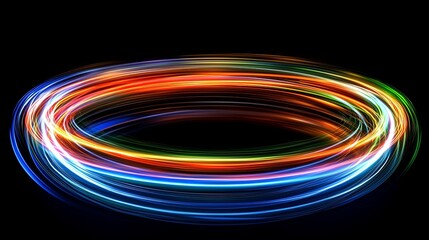 Vibrant Light Trails Forming a Circular Motion Against Black Background