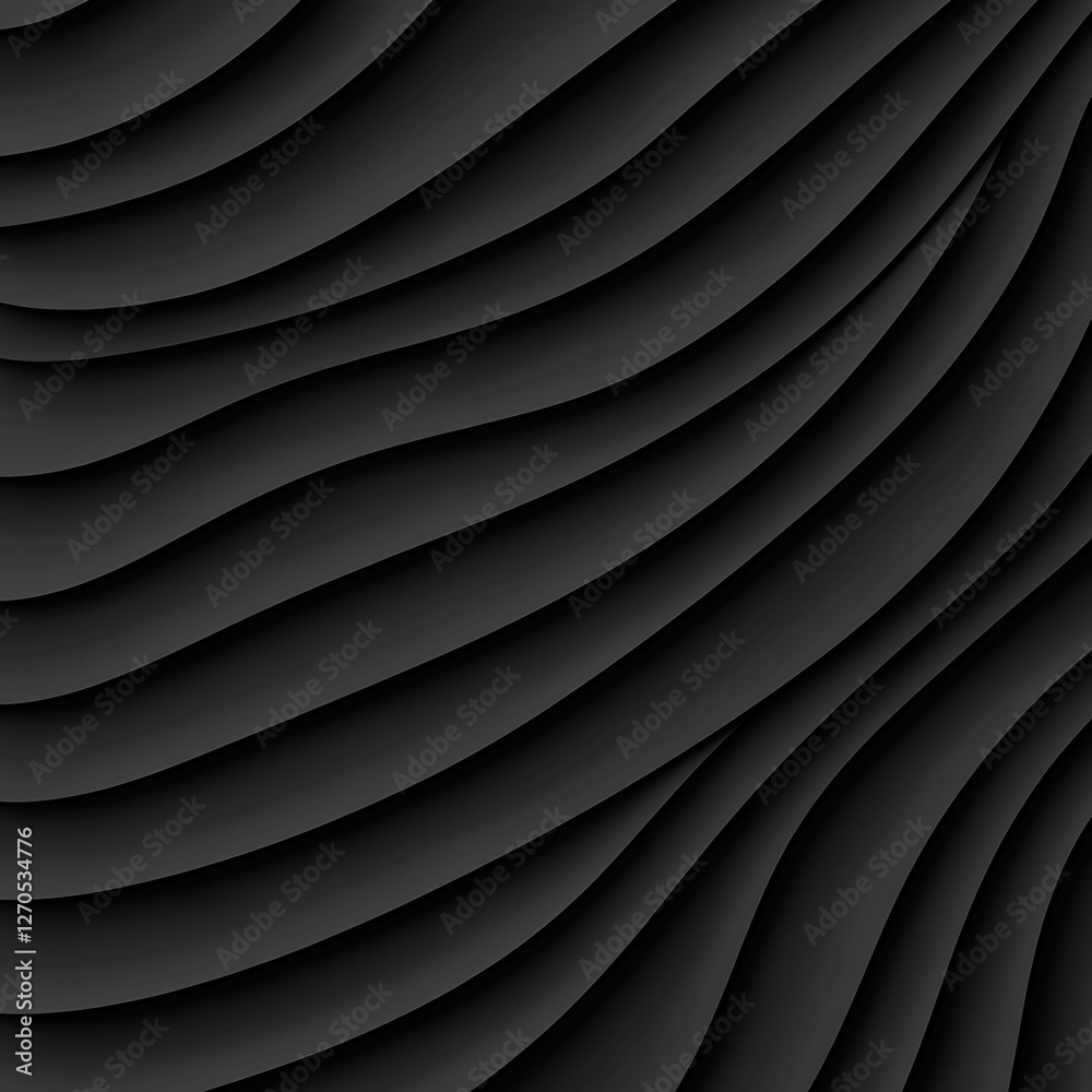 Poster abstract black wavy layers background texture with gradient shadows depth and curves design