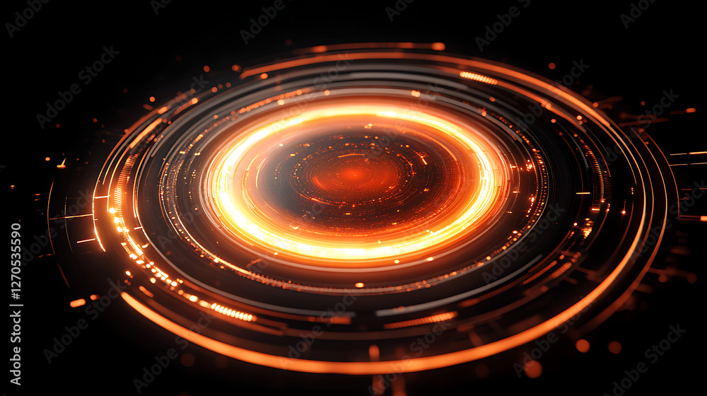 Poster abstract circular glowing technology core design with concentric rings and futuristic data flow