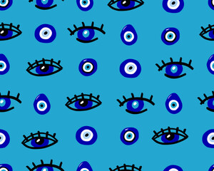  Eyes hand-drawn seamless pattern. Abstract doodle eyes. Vector illustration. 