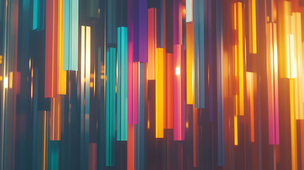 Obraz premium Abstract Composition of Colorful Rectangular Bars Forming a Decorative Pattern with Light Reflections
