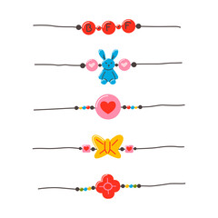 Friendship bracelet vector set. Handmade jewelry. Doodle illustration. 