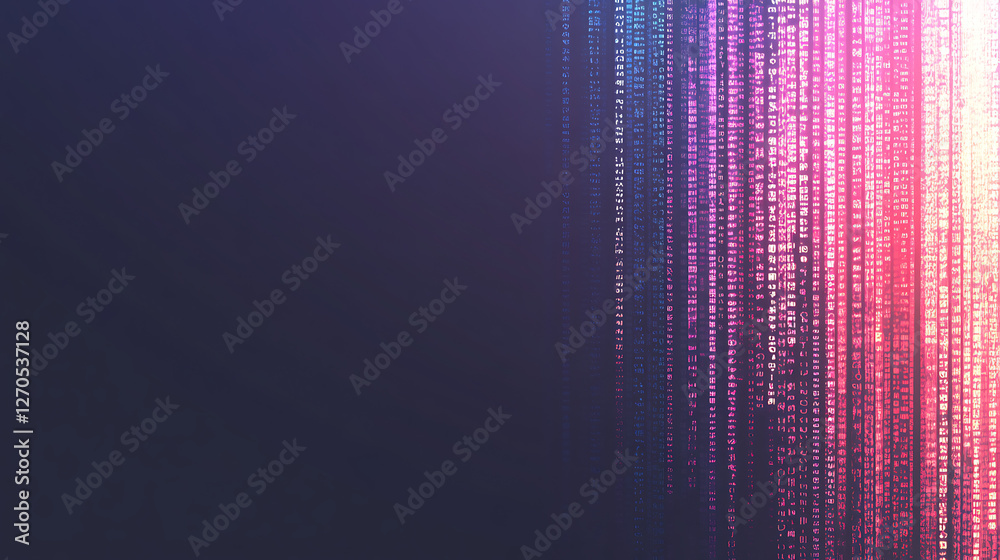 Poster abstract data stream visualization with glitching light effect for modern technology background
