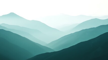 Fototapeta premium Serene Teal Mountain Ranges Under a Hazy Sky