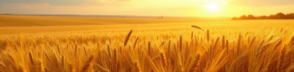 Fototapeta premium Vast golden wheat field bathed in afternoon sun , ripe, background, agriculture