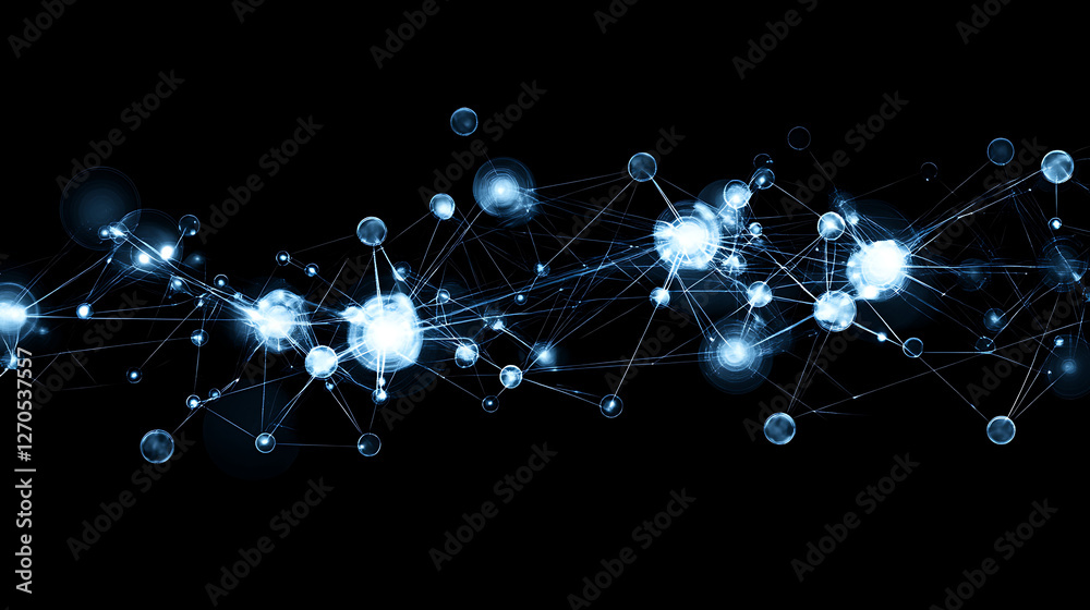 Poster abstract digital network connection nodes and lines on dark background technology theme image