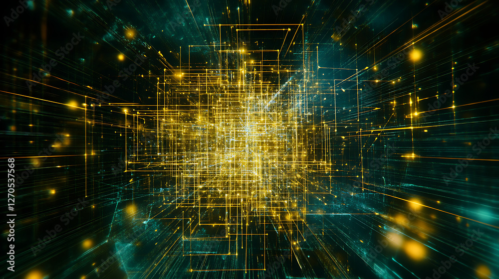 Poster abstract digital network connecting points and lines in a complex system representation