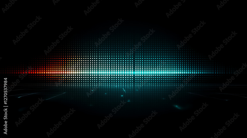 Poster abstract dot matrix display with red to cyan gradient in dark room digital visualization