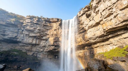 Breathtaking waterfall cascading through a majestic canyon landscape