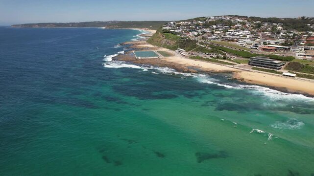Merewether Beach And Ocean Baths In New South Wales, Australia - Aerial Shot