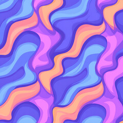 Abstract Fluid Waves of Violet Blue and Coral Seamless Pattern Design Artwork Illustration