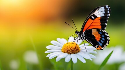 Obraz premium Butterfly feeding on flower meadow nature photograph vibrant environment close-up beauty of nature